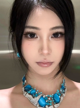 高级感气质蓝水晶项链女