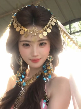 希腊女神金色圆片流苏额头链