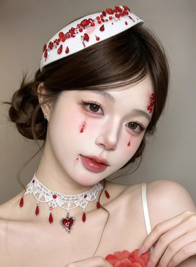 万圣节cos装扮血滴红钻礼帽发夹
