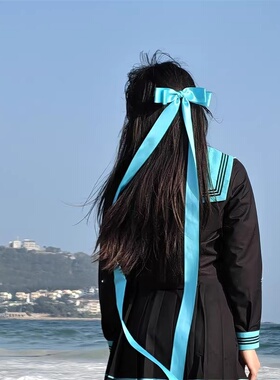 日系黛绿色蝴蝶结超长飘带发夹