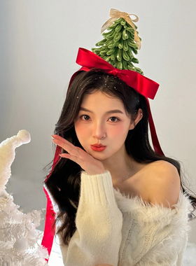 绿色扭扭棒蝴蝶结圣诞树发箍女