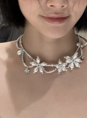 法式复古立体花朵项链