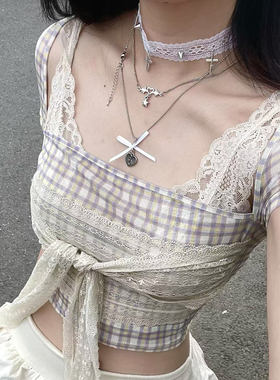 超仙白蕾丝十字架锁骨链女