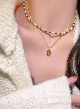 小众设计猫眼石米珠双层项链女
