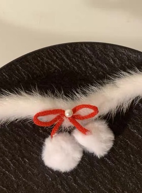 圣诞节红色丝绒蝴蝶结铃铛项圈女