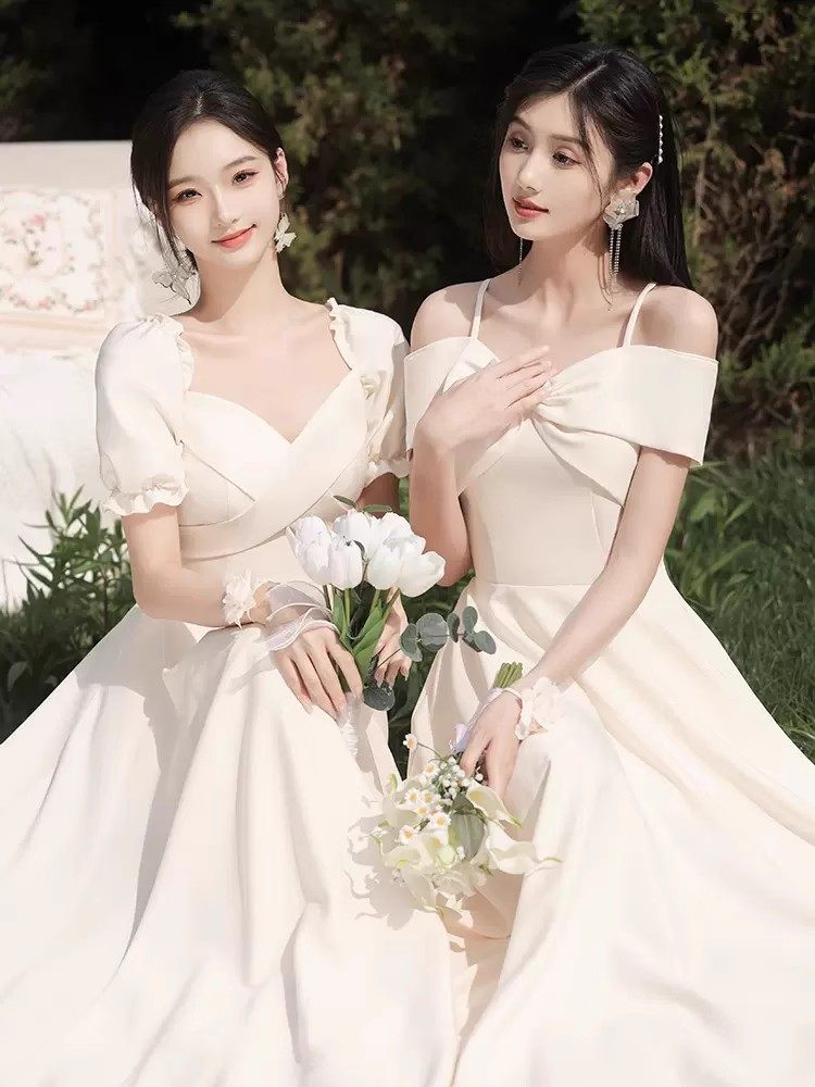 香槟色伴娘服2024新款高级仙气修身小众姐妹团服毕业礼服裙女春夏