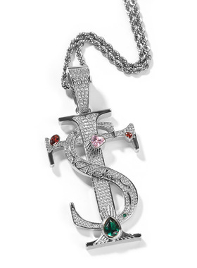 欧美时尚TS十字架吊坠项链男潮百搭铜镶彩色锆石嘻哈潮人同款配饰