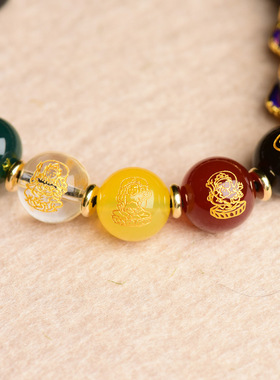 黑玛瑙黑曜石批发玉圆珠玛瑙五路男女款手链手串本命年红玛瑙