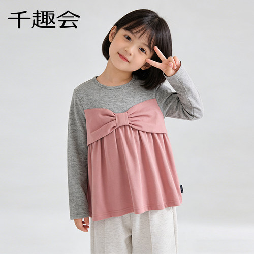 千趣会童装26春秋款女童打底衫假两件日系可爱儿童T恤 - 图0