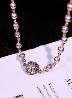 轻奢高级感紫色磁吸钻球项链时尚