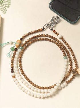 新中式原创黄花梨白菩提挂绳福禄斜挎手机链吊绳女长款结实牢固