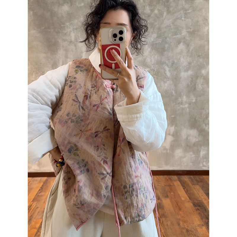 YIMIAN  “蜓枝雅意”素雅国风新中式盘扣系绳夹棉马甲2624493,淘宝优惠券,粉丝福利购,淘宝优惠卷