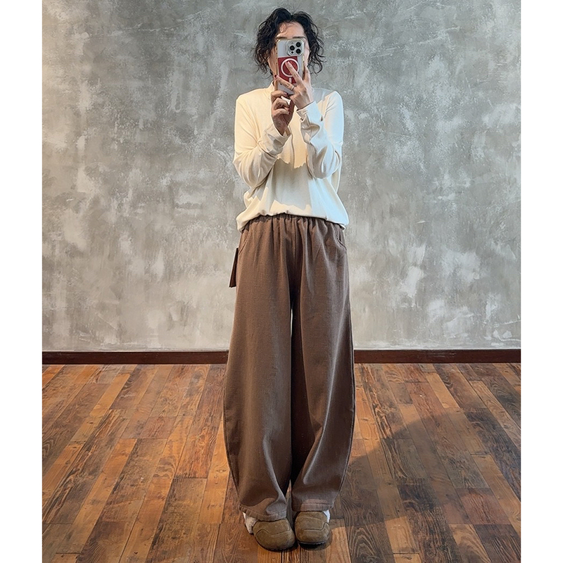 YIMIAN 宝藏单品随性舒适日常极简风宽松显瘦休闲阔腿弯刀裤2110 - 图1