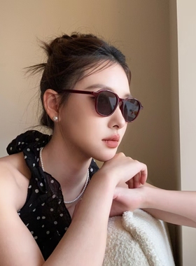 韩版复古酒红色圆框偏光太阳镜男女潮酷墨镜个性百搭时尚防紫外线