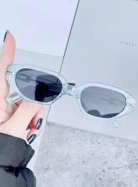 复古猫眼墨镜男檀健次明星同款蓝色韩版小脸显瘦Y2K太阳眼镜女潮