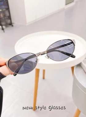 黑色猫眼金属太阳镜男女士高级感Y2K辣妹防紫外线近视墨镜方圆脸