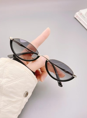 红色复古下半框椭圆墨镜女高级感防紫外线辣妹金属太阳眼镜防晒潮