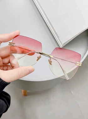 无框高级感渐变灰色太阳镜女方形防紫外线UV400墨镜男士可配近视