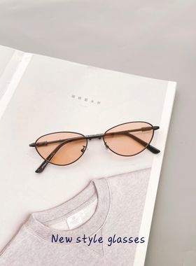 复古细框猫眼黄色太阳眼镜男女高级感御姐方圆脸墨镜防紫外线潮酷