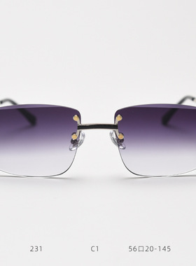 ins无框方形墨镜男士2024春夏渐变色太阳镜女防紫外线个性弹簧腿