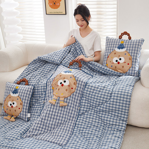 全棉手拎抱枕被子两用办公室午睡学生宿舍二合一汽车载靠枕空调被 - 图2