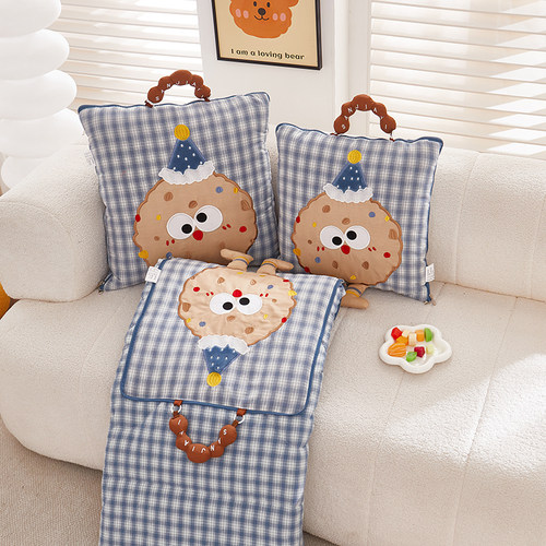 全棉手拎抱枕被子两用办公室午睡学生宿舍二合一汽车载靠枕空调被 - 图1