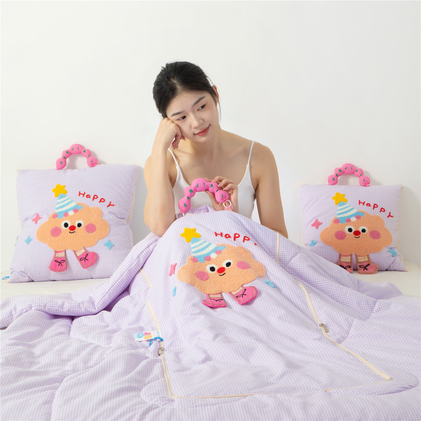 卡通可爱手拎抱枕被子两用二合一办公室午睡小被子折叠空调被四季
