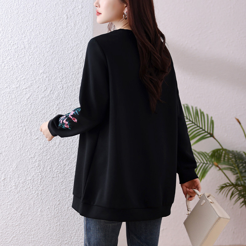 现货#2024春季新款胖mm中式绣花宽松遮肚显瘦大码上衣长袖卫衣,淘宝优惠券,粉丝福利购,淘宝优惠卷