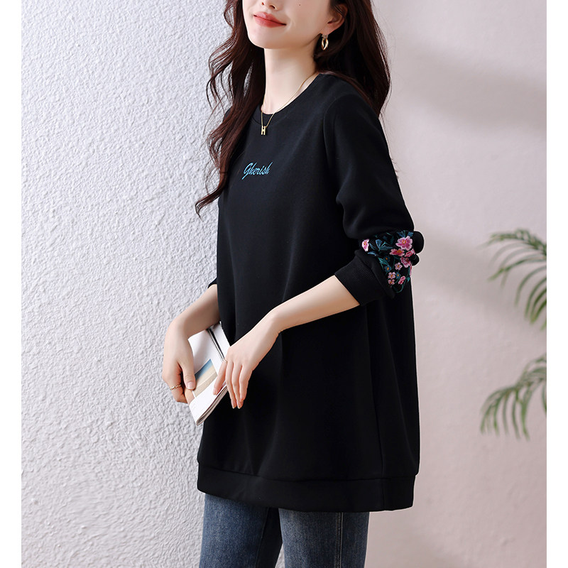 现货#2024春季新款胖mm中式绣花宽松遮肚显瘦大码上衣长袖卫衣,淘宝优惠券,粉丝福利购,淘宝优惠卷