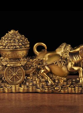 黄铜摆件生肖牛招财聚宝盆客厅