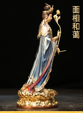 黄铜台湾珐琅大势至菩萨摆件西方三圣大势至佛像家用寺庙佛堂供奉