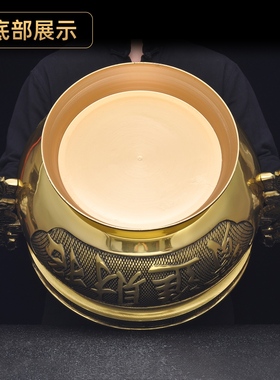 黄铜大号双龙耳招财金玉炉家用供奉招财香炉烧香插香线香炉薰香炉