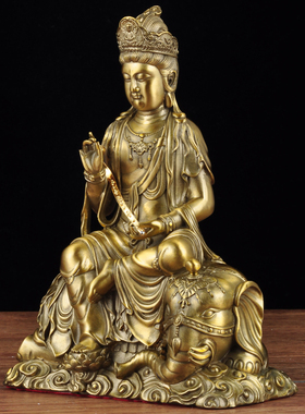 全铜文殊菩萨普贤摆件佛堂