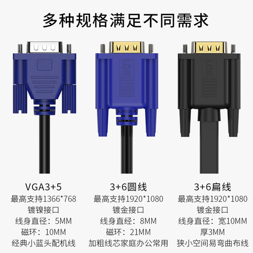 联达科VGA线电脑显示器连接线台式机视频线显示屏数据线传输线加长线屏幕信号线投影仪监控高清vga线3米5米