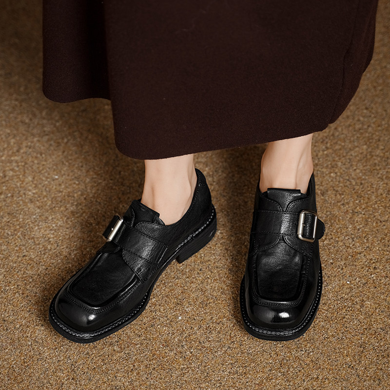 意大利重工水洗头层牛皮！2025新款法式皮带扣孟克英伦乐福鞋单鞋,淘宝优惠券,粉丝福利购,淘宝优惠卷