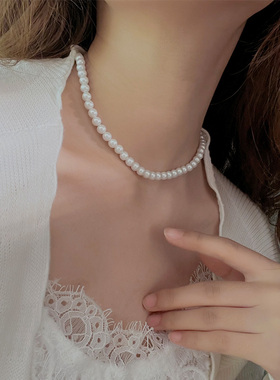 欧拉拉人造珍珠圆珠项链双层