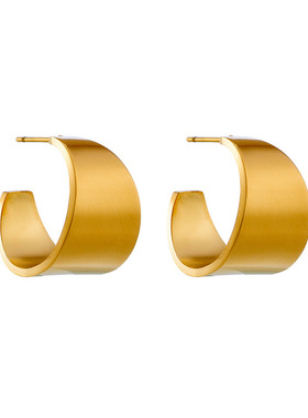 欧美简约冷淡风精致光面C形宽面高级感气质个性不锈钢耳钉女时尚