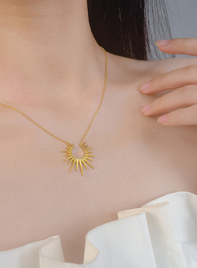 欧美太阳设计师款钛钢项链女