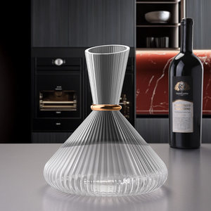 Cheer启尔 金环水晶醒酒器家用玻璃葡萄酒分酒器礼盒套装倒酒器