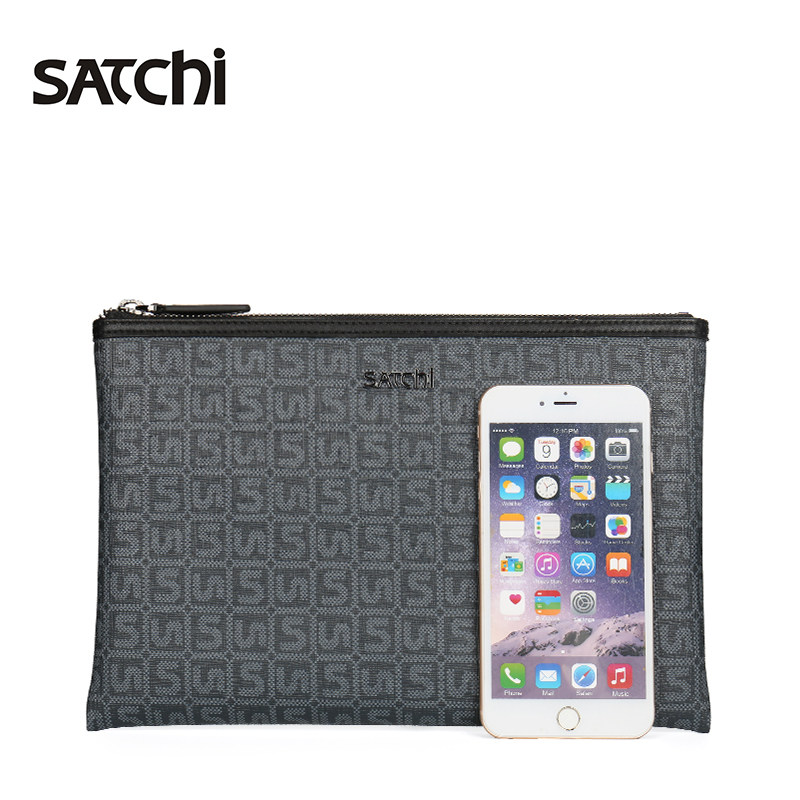 沙驰真皮经典印花信封包休闲男包 satchi沙驰男士包袋