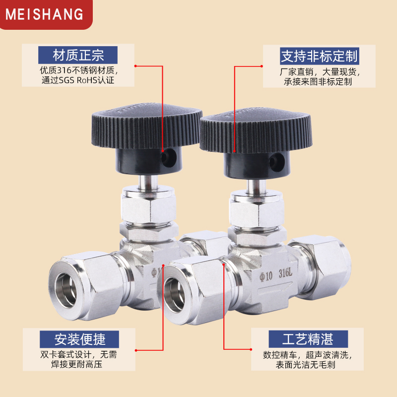 304/316不锈钢模锻体高压双卡套仿美针型截止阀流量调节针式阀门8