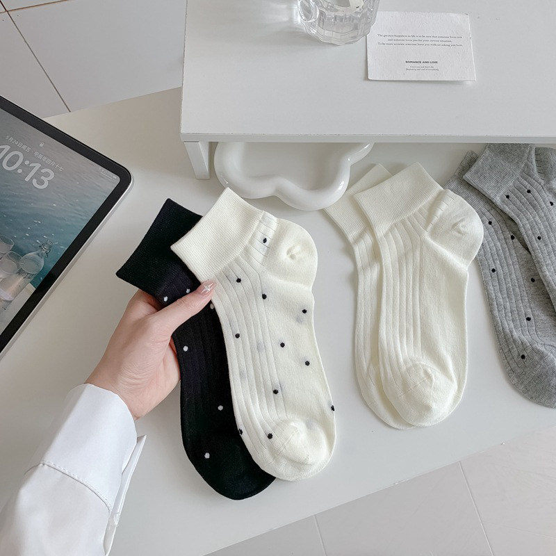 简约小香风波点短筒棉袜女百搭不挑鞋低腰纯色吸汗运动袜透气女孩,淘宝优惠券,粉丝福利购,淘宝优惠卷