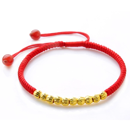 Оберег на день рождения, золотой браслет из красной нити, плетеный браслет с одной бусиной подходит для мужчин и женщин, 18 карат