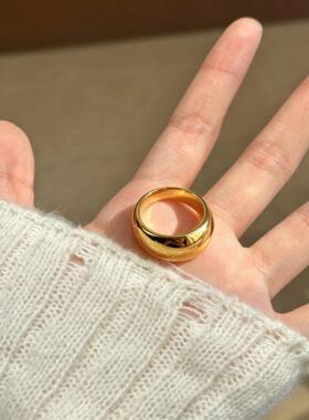 港式复古胖金戒光滑亮面素圈戒指简约轻奢通勤百搭女士手饰不掉色