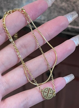 电气白兰国潮福牌吊坠双层手链