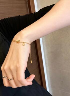 新中式铜钱小蛮腰手链不掉色仿黄金路路通转运珠精致百搭女生手饰