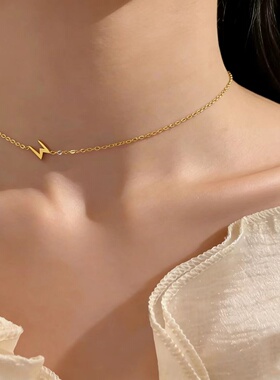 轻奢简约小M金色字母锁骨链女