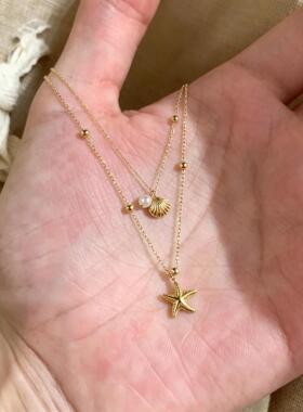 清冷双层海星项链精致叠戴颈链简约小众设计感百搭日常轻奢锁骨链