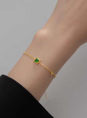 小方糖纯银祖母绿宝石手链女款轻奢小众精致绿锆石极细礼物送女友
