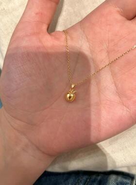 平安护身符经典寓意砂面金苹果锁骨链简约耐看小众氛围感通勤配饰